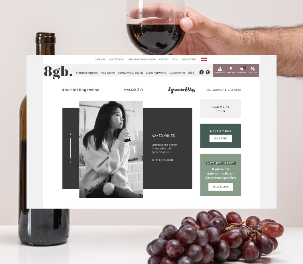 8greenbottles Online-Weinshop mit Markenauftritt, Produktwelt und Commerce-Erlebnis