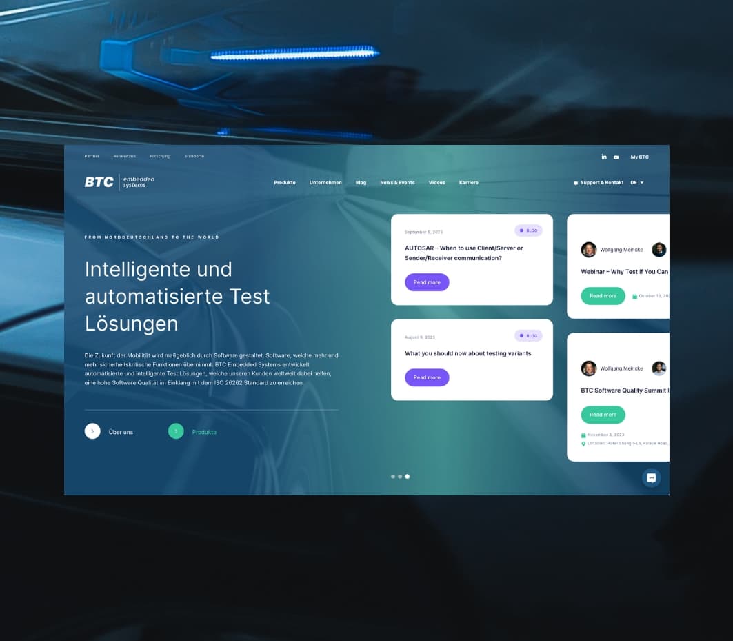 BTC Embedded - Startseite des Corporate Website Relaunchs