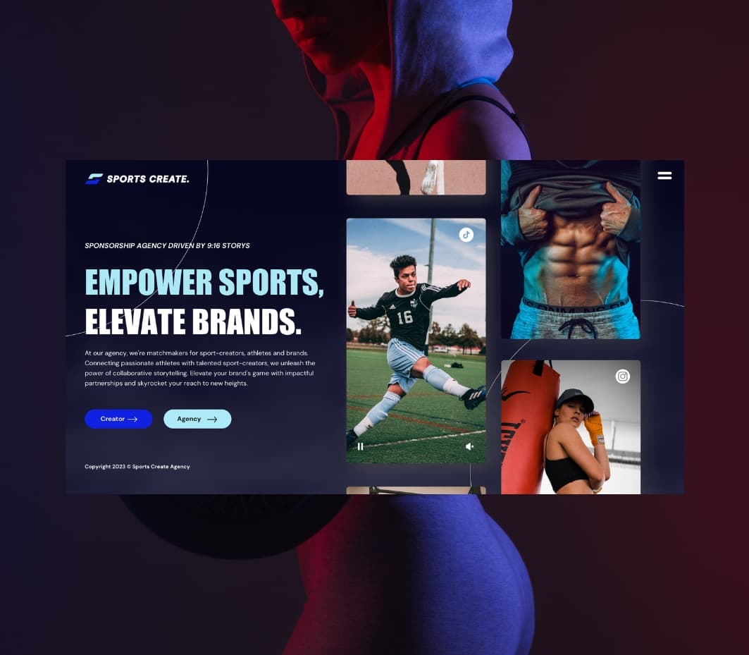 Sports Create - Startseite der Website
